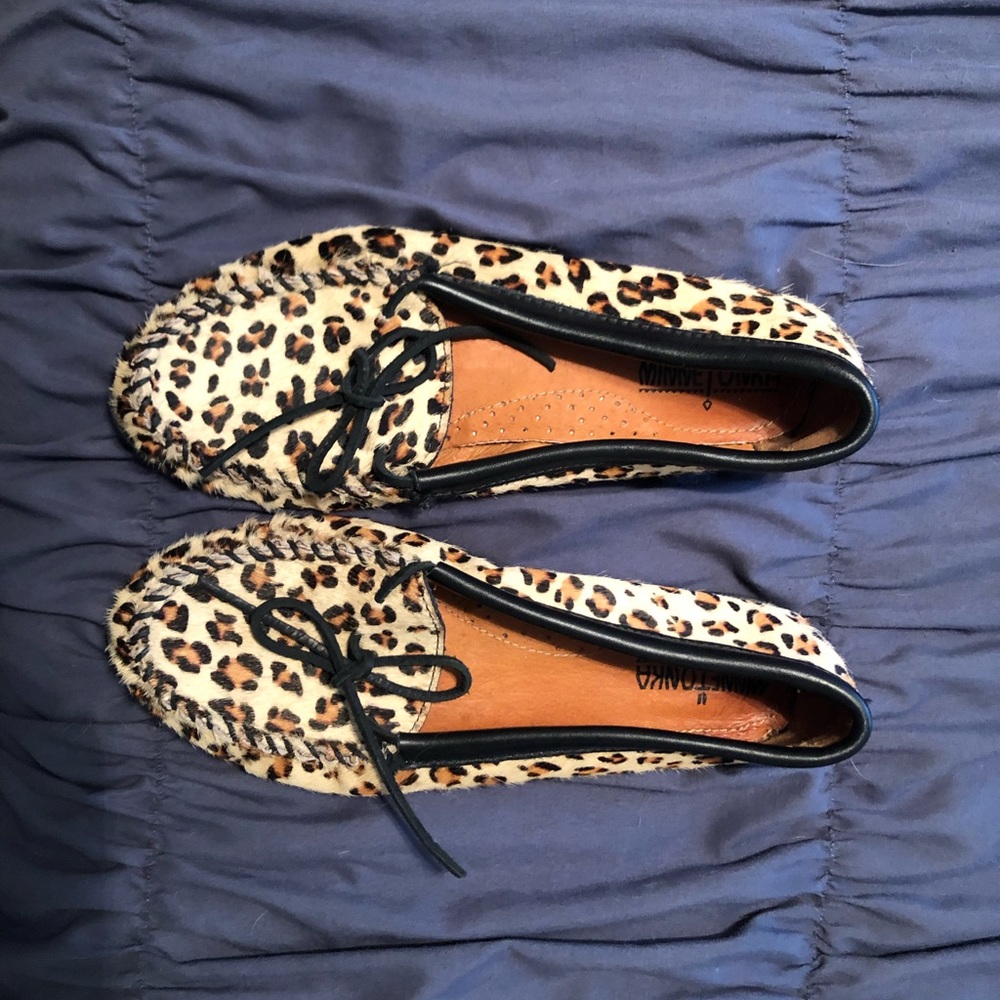 Minnetonka Calf Hair Leopard Loafers
